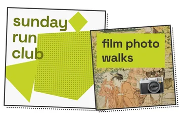 two club covers: sunday run club and film photo walks.